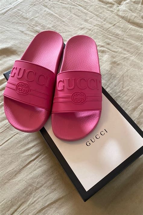 hot pink gucci rubber slides|pink Gucci slides nordstrom.